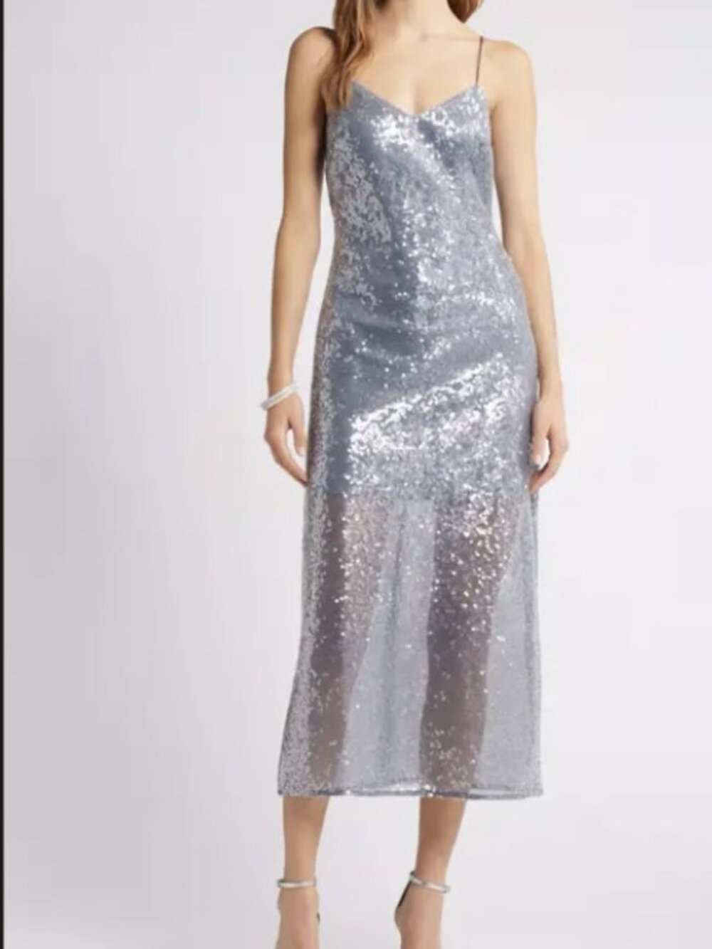 Sequin Midi Dress, Blue/gray, Size Small